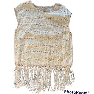 BOW + ARROW Sleeveless Boxy Embroidered Boho Fringe Tank Top  sz Med